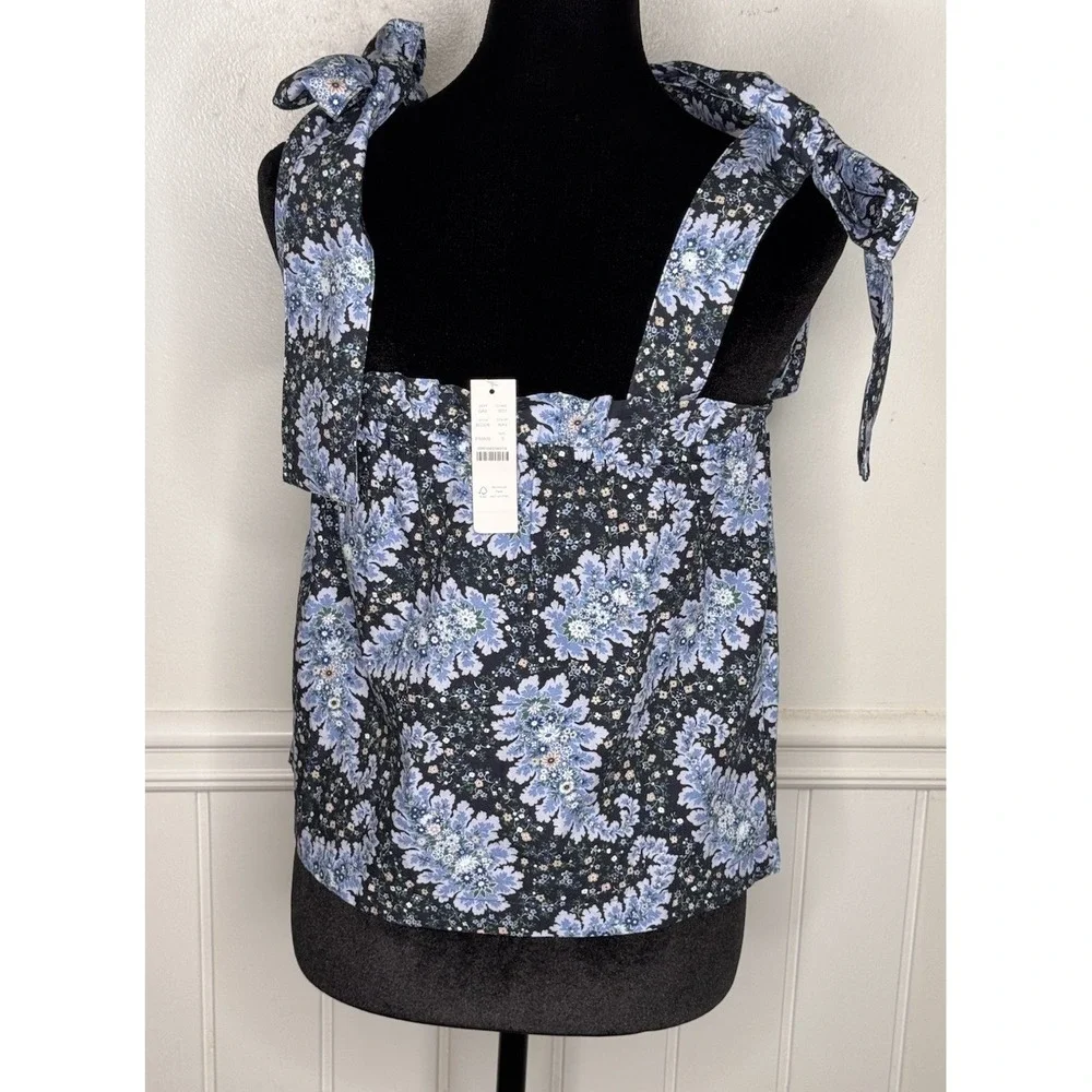 J.Crew Collection Tie Shoulder Top S Floral Paisley Preppy Romantic Coquette NWT